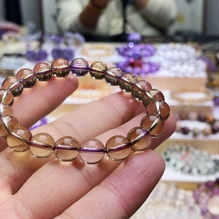 福***福手链水晶未镶嵌巴西紫黄共生水晶手串