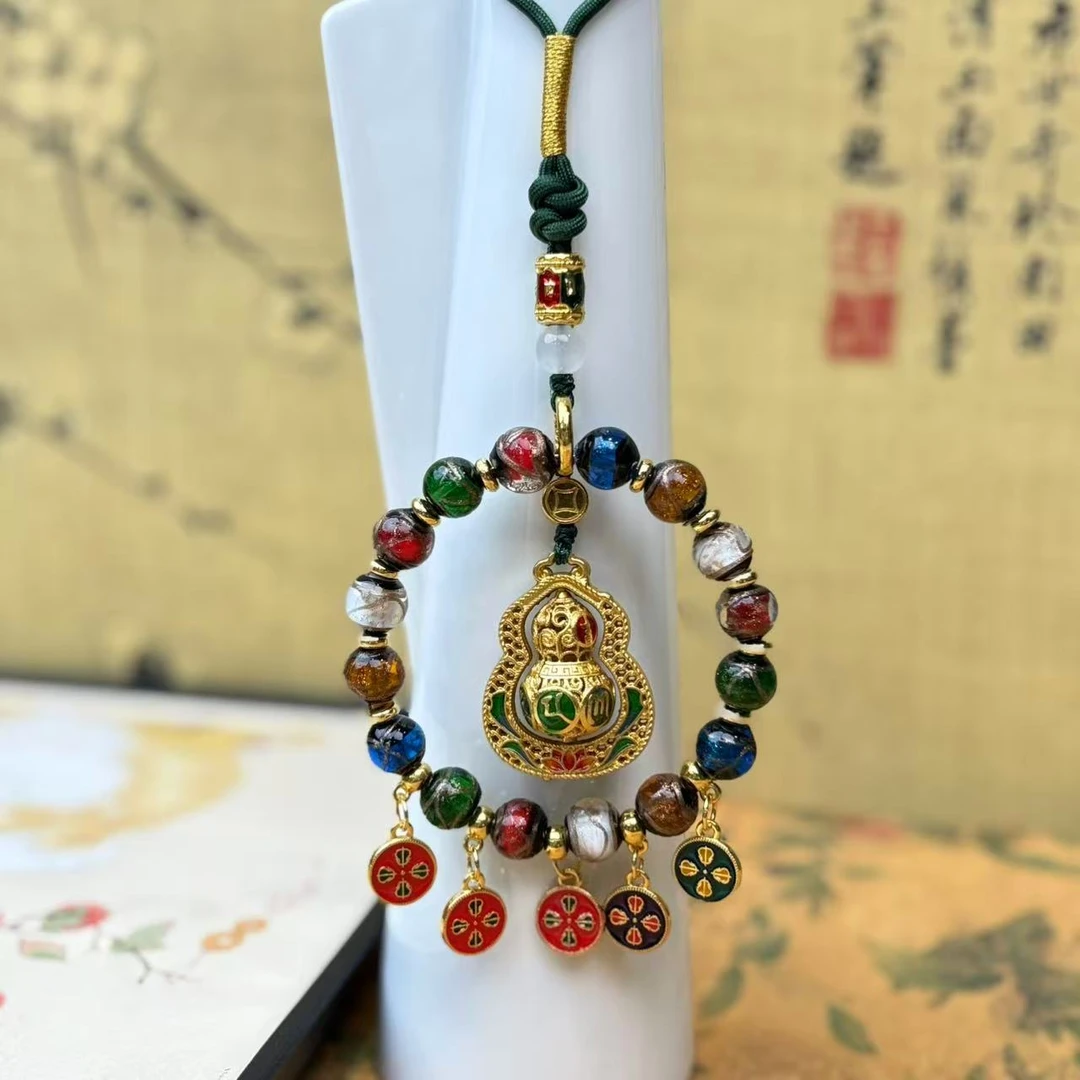 DG-1291-香灰琉璃挂件-吉祥掐丝葫芦车挂件摆件