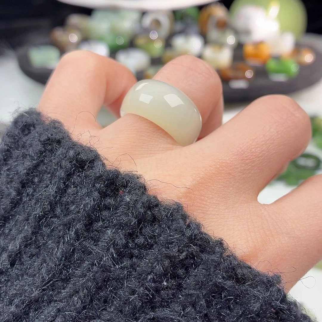 和田玉未镶嵌戒指S144浅晴馒头17.1