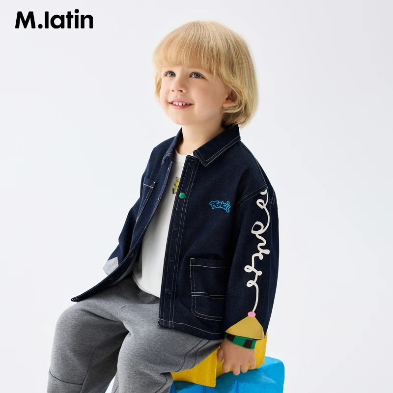 马拉丁童装儿童外套秋男童小童撞色印花牛仔外套