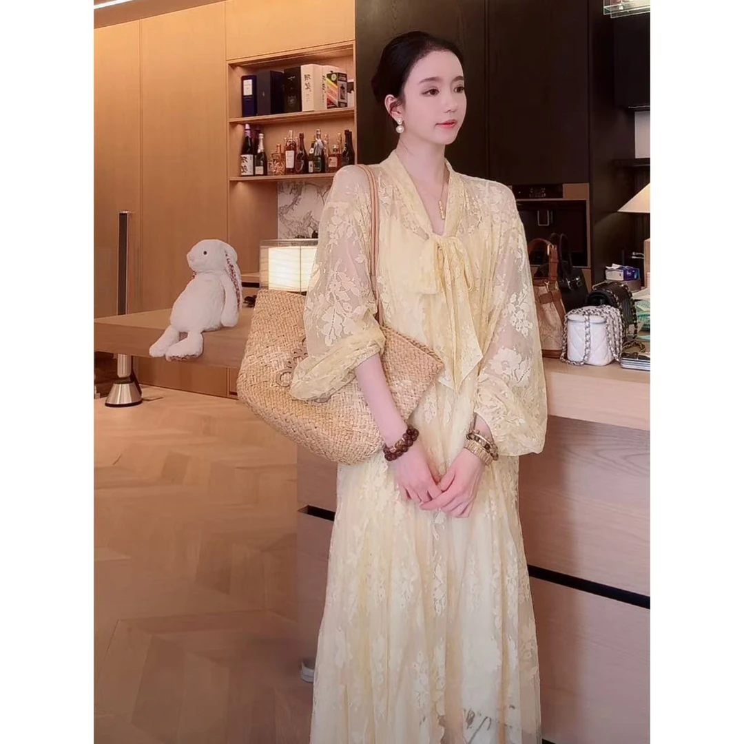 Zwinnie/詹维尼【黄色蕾丝两件套】连衣裙 GSW202513