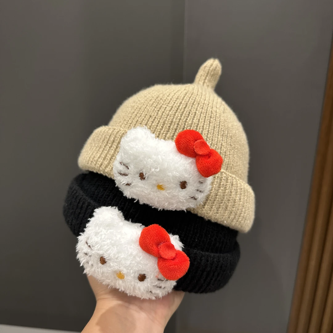儿童针织帽公主百搭毛线帽小女孩可爱KT猫帽子宝宝加厚保暖套头帽