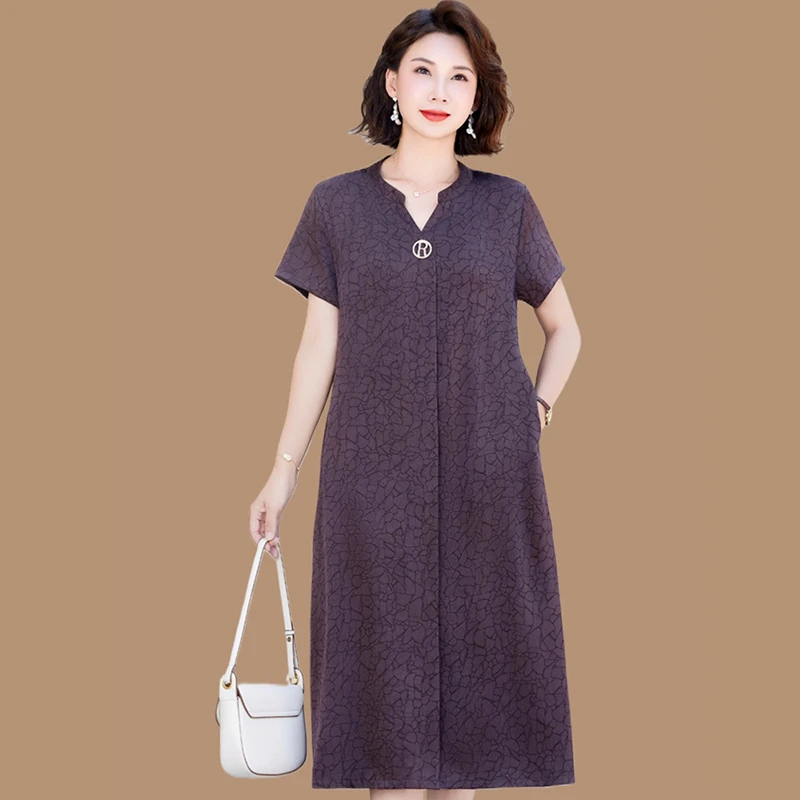 气质妈妈连衣裙夏季时尚夏装新款中老年人阔太太显瘦遮肚短袖裙子