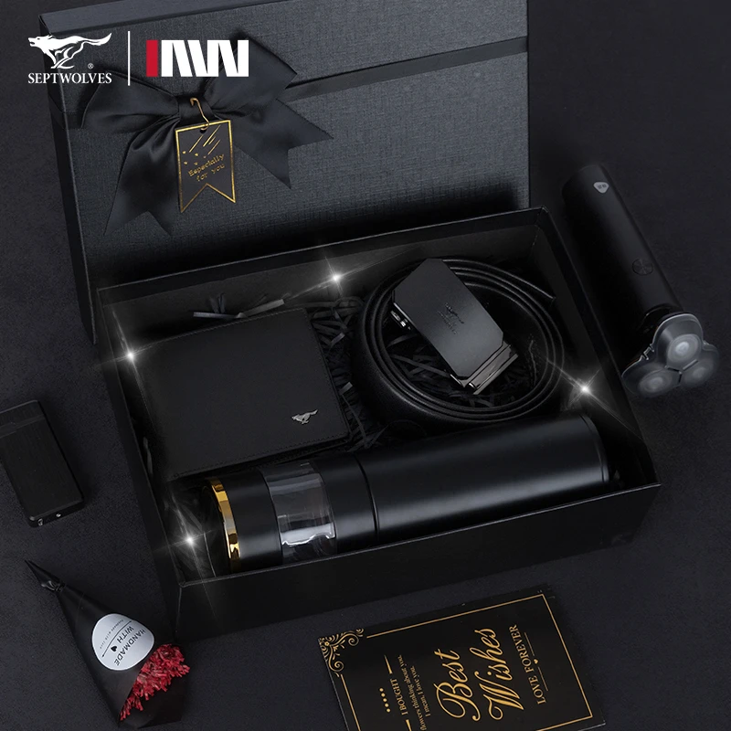 七匹狼头层牛皮皮带钱包礼盒送爸爸送长辈轻奢高档时尚生日礼物