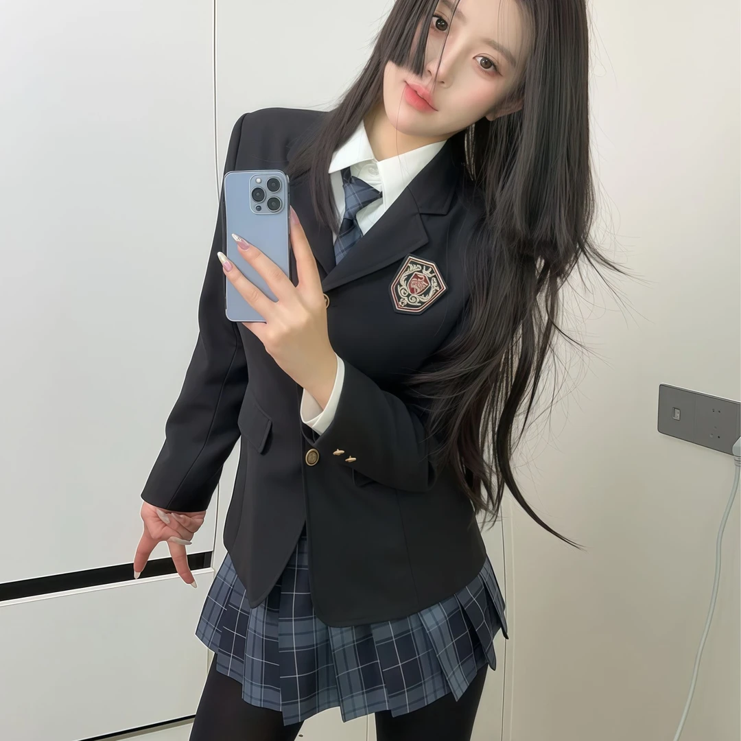 【收腰西装+马甲+衬衫+格裙】十件套秋冬叠穿JK原创正版jk格裙