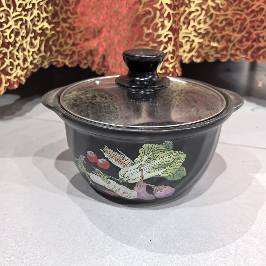 景德镇珍宝1.5升砂锅1910黑白菜玻璃盖