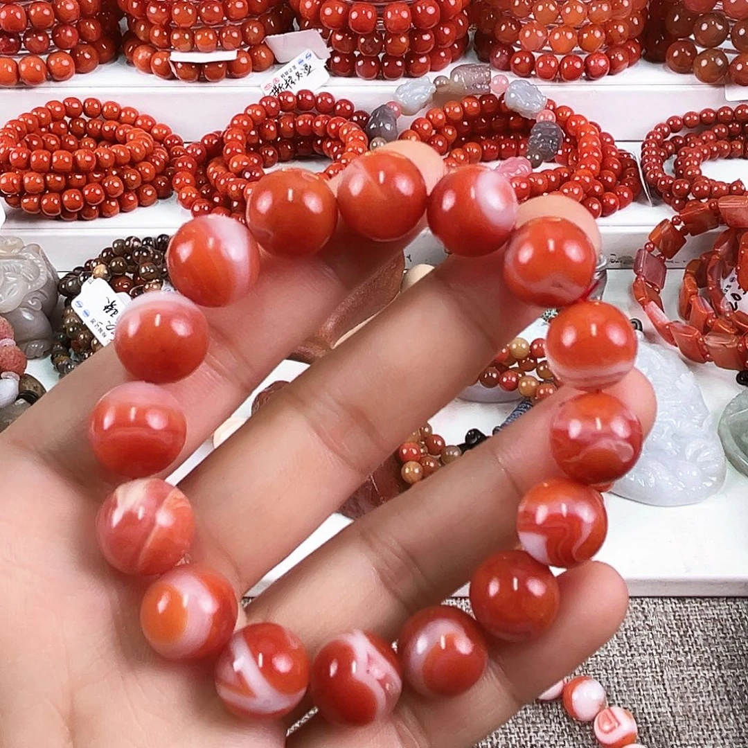 南红玛瑙手链合金南红红白满肉卡12.7