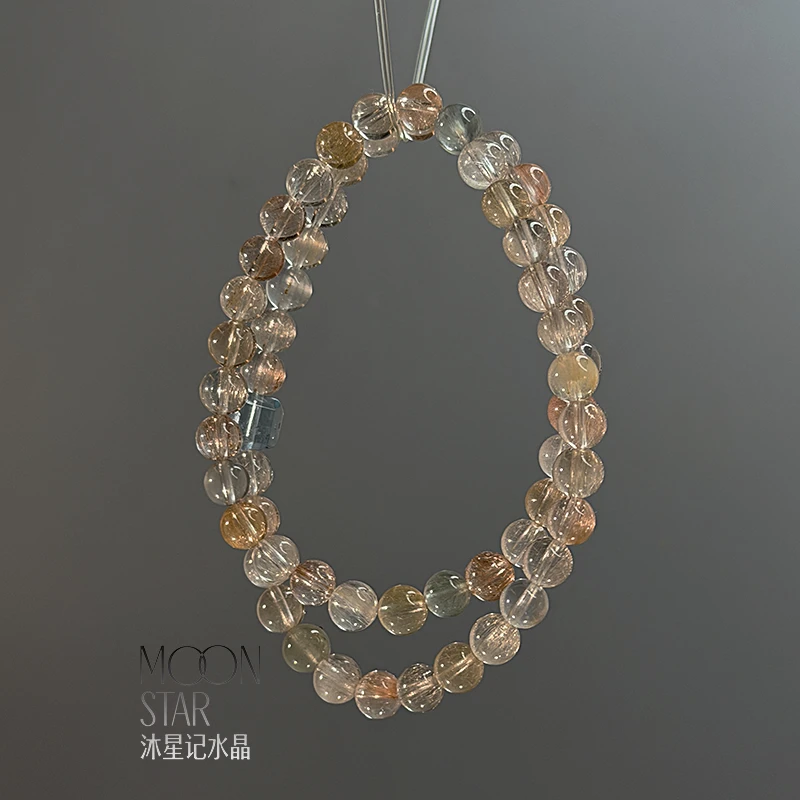 【仙那度】冰透拉丝兔毛双圈搭配托帕石