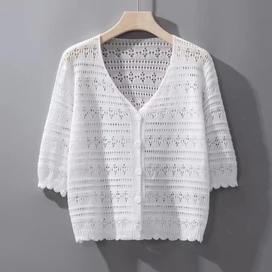 2025夏季新款开衫女短款镂空防晒