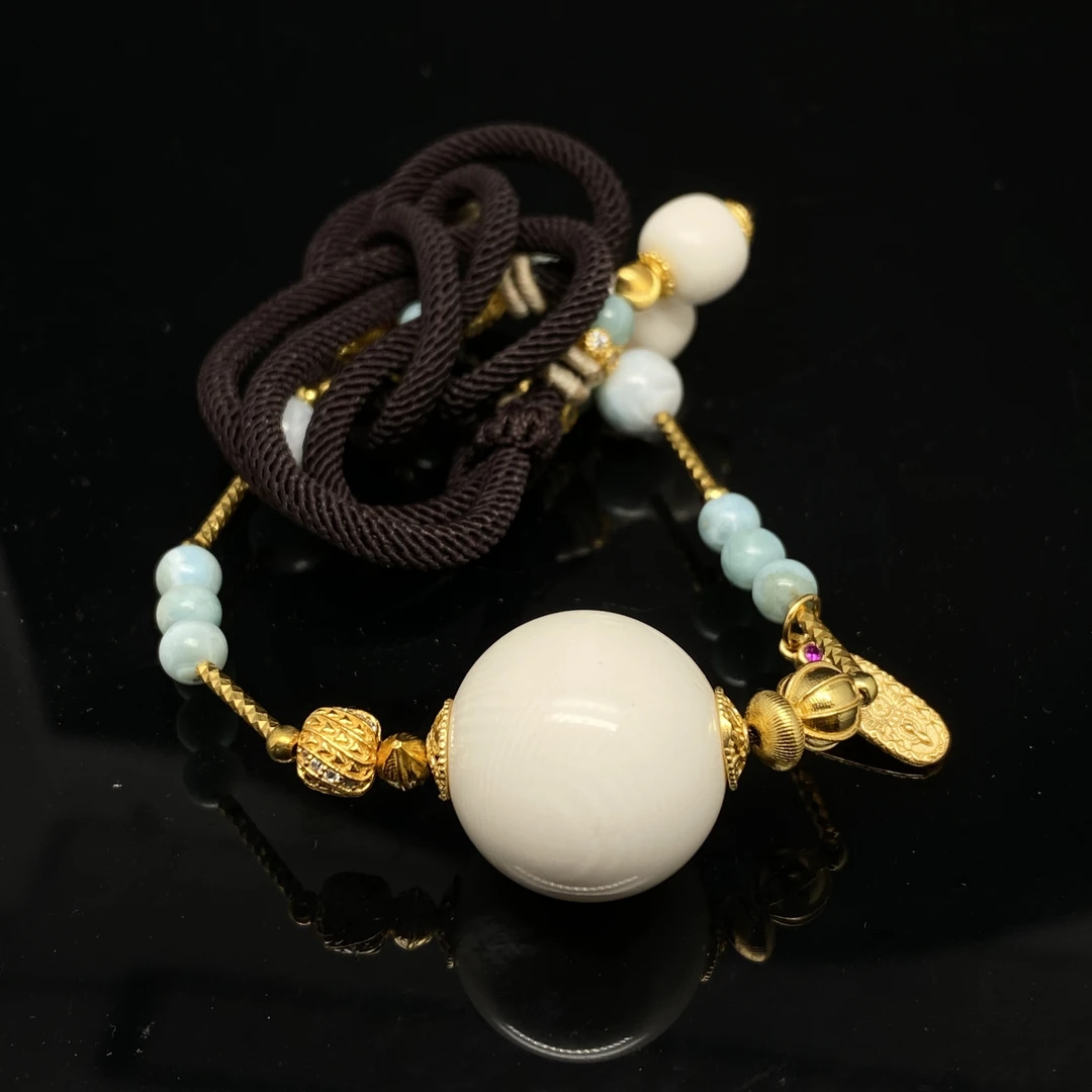 B0829GMD050（多样性发货）猛犸象牙圆珠锁骨项链