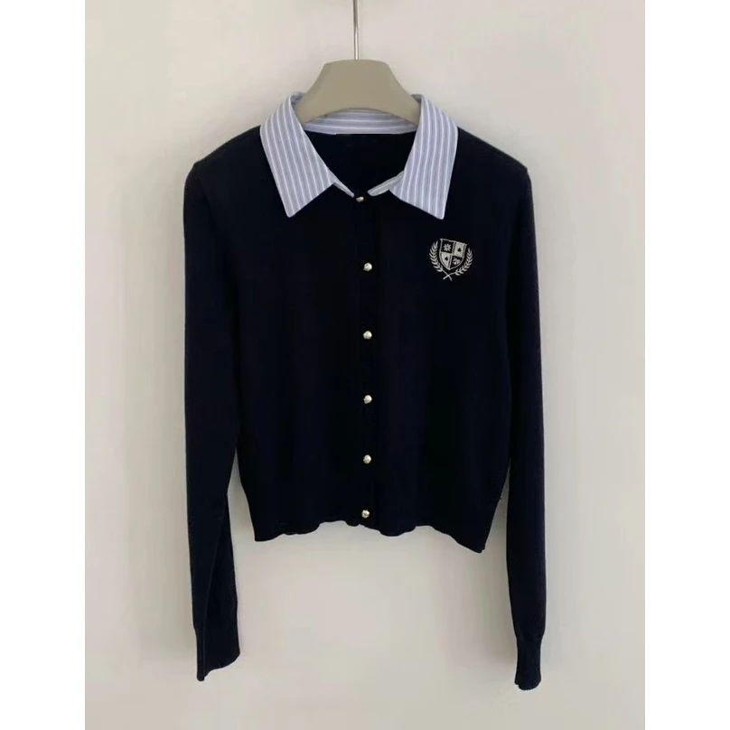 【mimius】七七 学院风假两件撞色减龄长袖针织开衫 WG08069