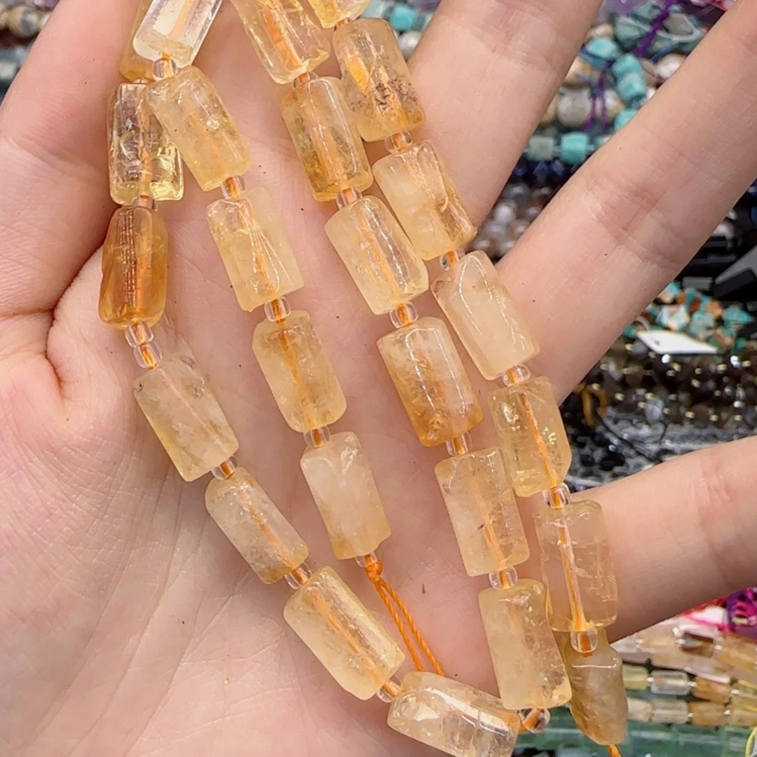 玛瑙/玉髓未镶嵌珠宝半成品黄水晶手工管珠一条
