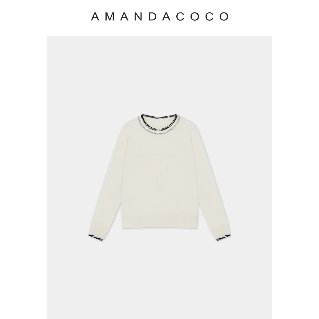 辰辰 | 左岸午后～25秋季串钻蝴蝶刺绣撞色圆领法式长袖毛衣