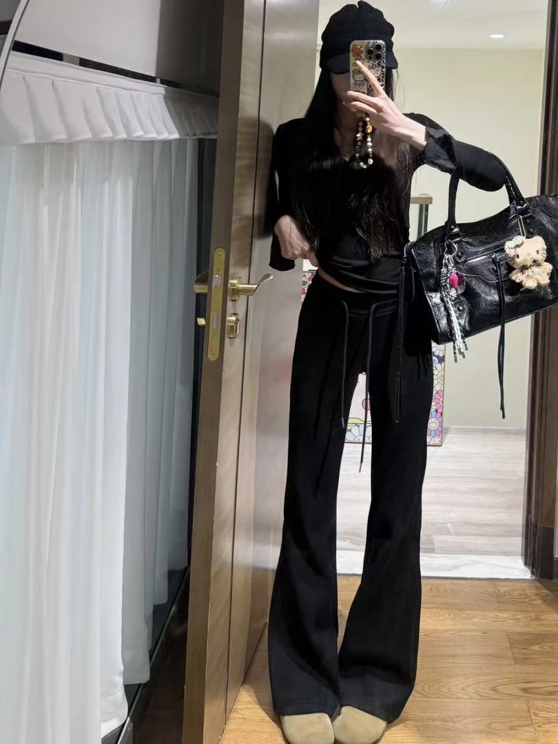 卫裤女高腰抽绳阔腿裤秋冬宽松运费休闲直筒裤加绒外套