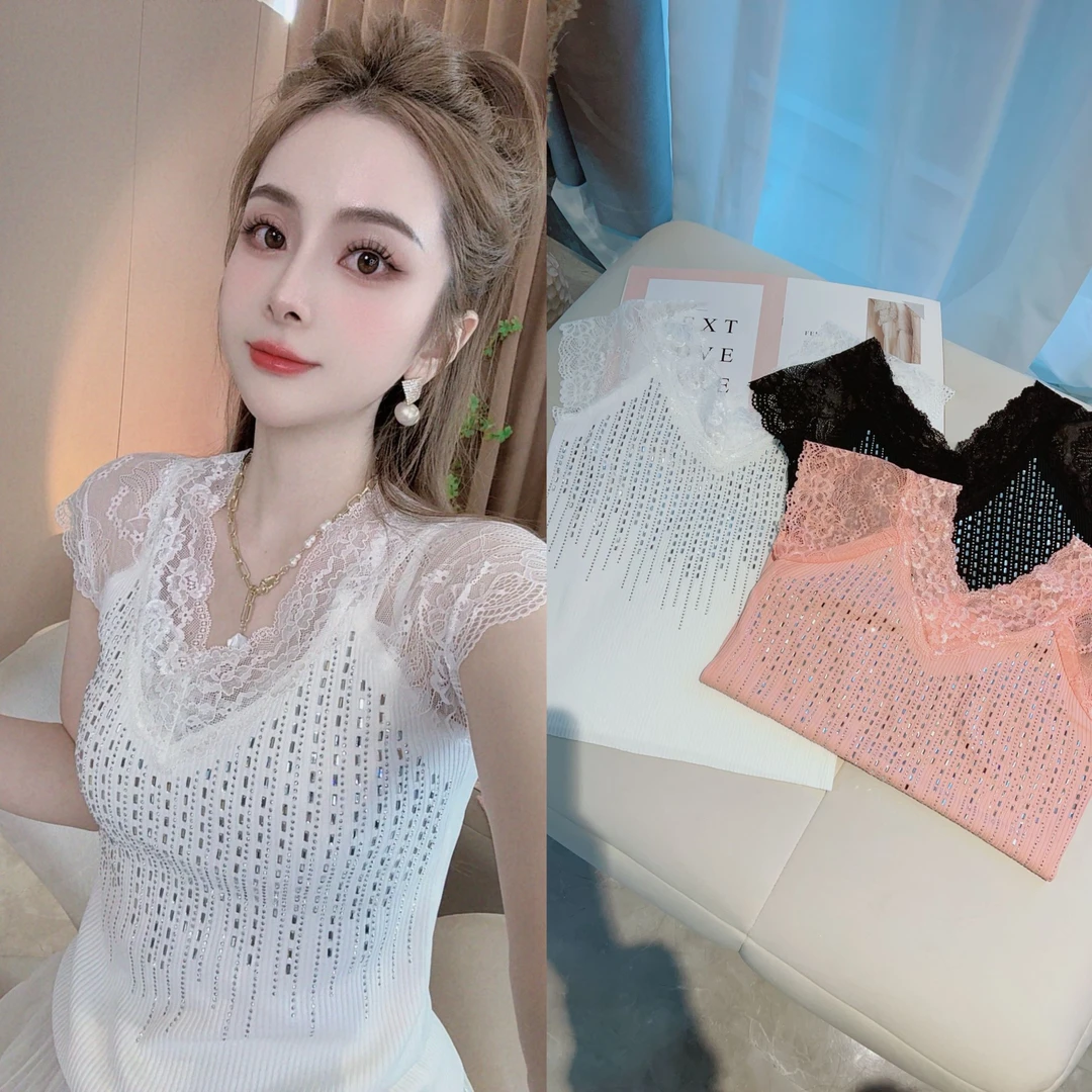 SS.studio/双双：“蕾丝背心”春款蕾丝时尚洋气性感短袖百搭背心