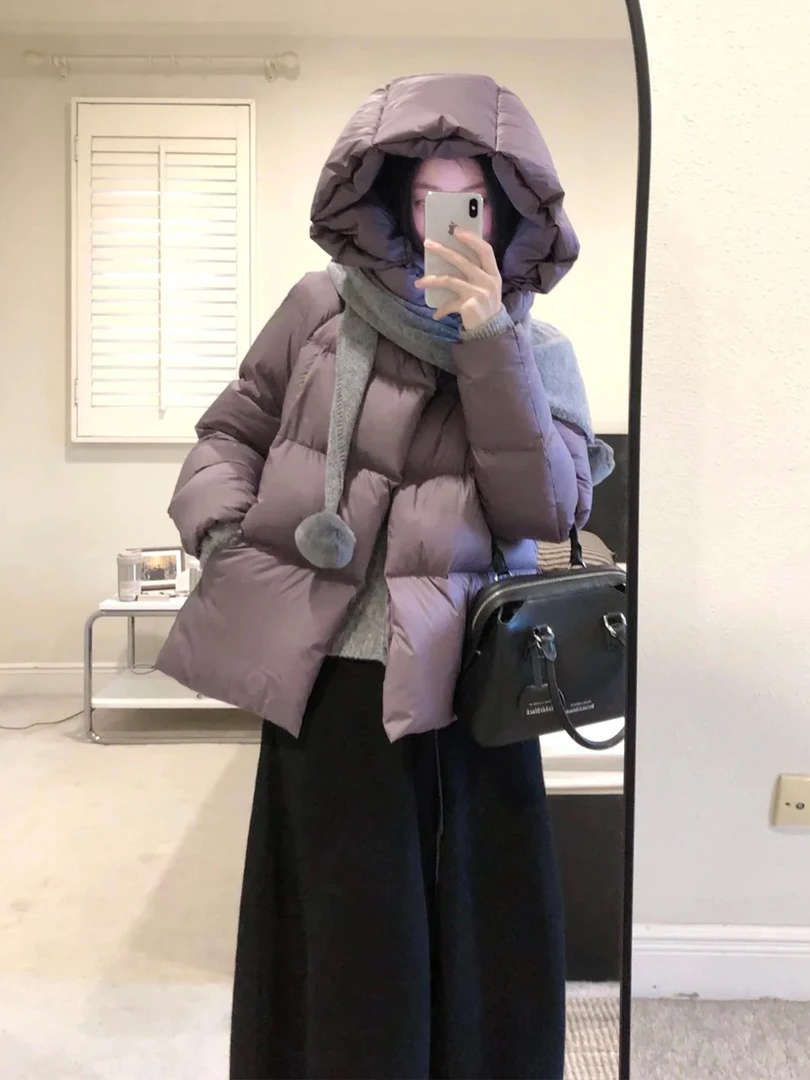 巨好看泡芙紫色短款连帽棉服女2025新款冬季爆款小个子高级感外套