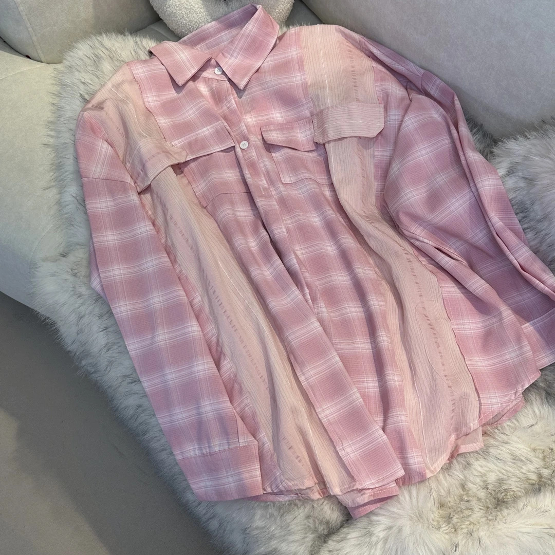 【RRSIFU蓉蓉私服】XS1987奶油草莓粉色格子衬衫