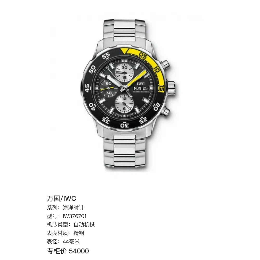 99新 IWC/万国 海洋时计潜水计时腕表/300米防水深度/IW376701