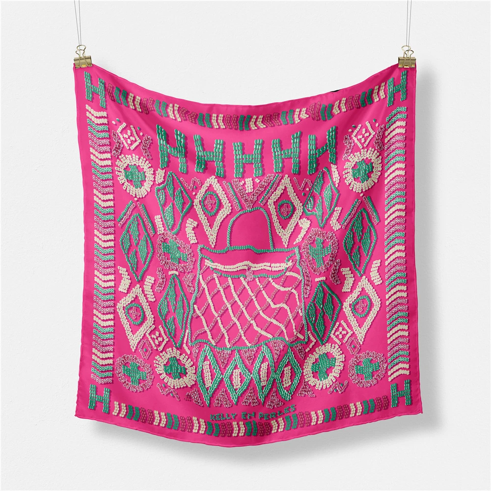 2025新款四季通用珍珠拼图女士斜纹绸装饰小方巾小领巾飘带围