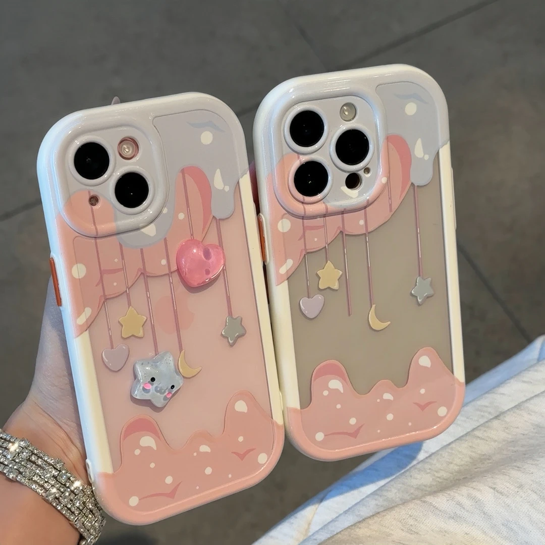 欧克里里立体星星爱心适用苹果16/15奶油手机壳华为vivo小米oppo