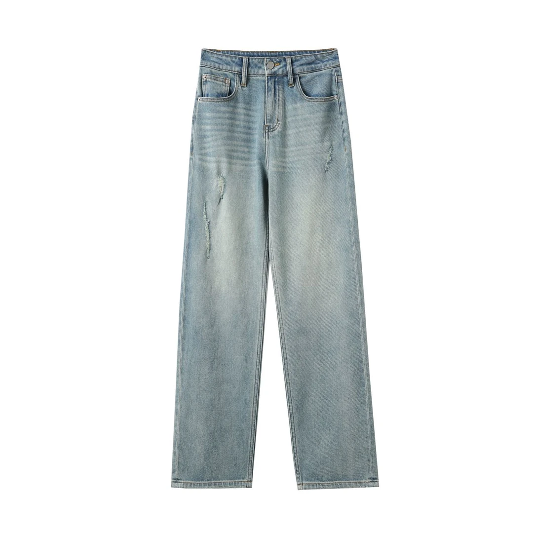 【李美丽专属】女士直筒裤破洞做旧龙宝宝刺绣牛仔裤GDNZ084