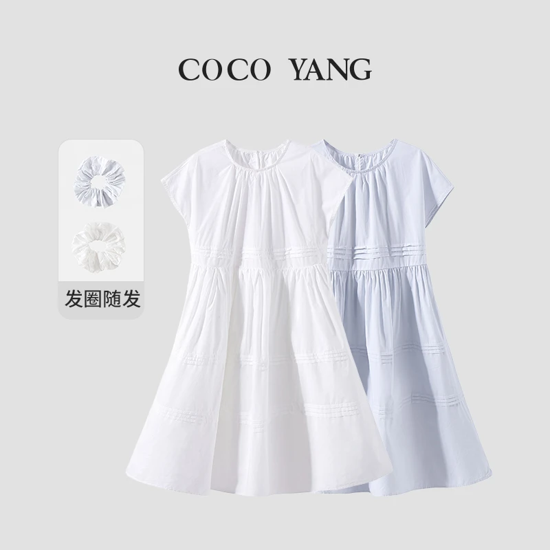 夏装女大童连衣裙清新大方简约文艺新款圆领大女孩长裙-SU045