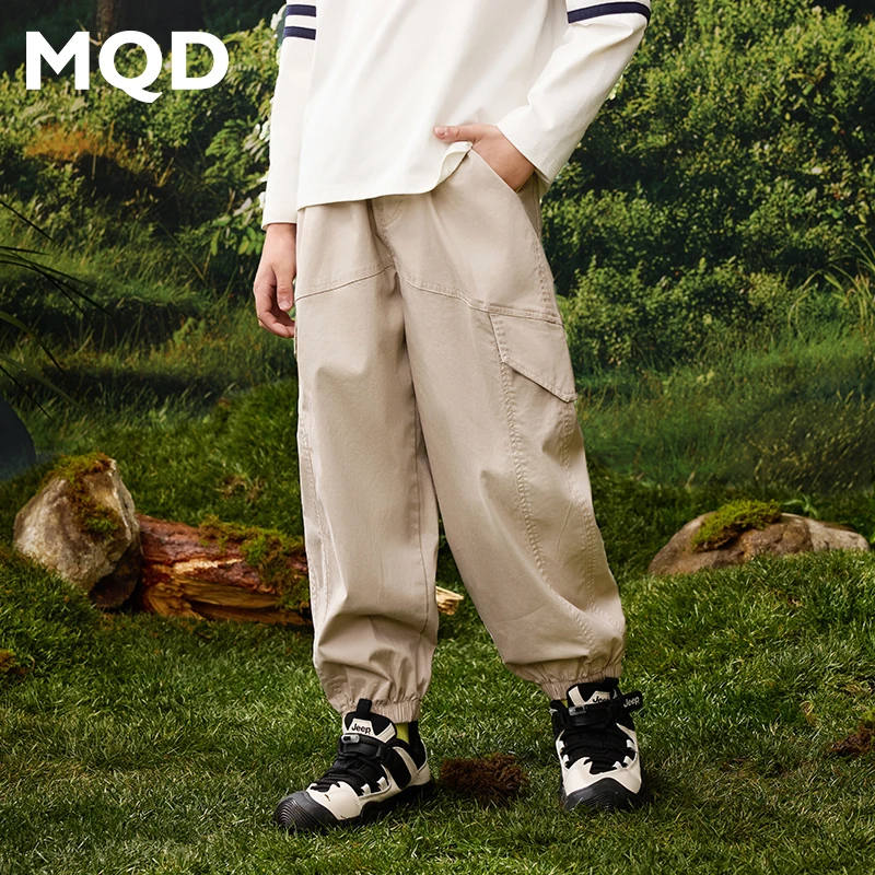 MQD童装25春新品工装户外露营宽松中大童束脚裤休闲裤9651W1511