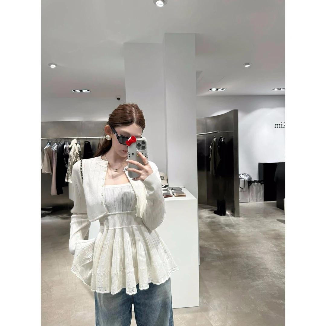 Jennie同款韩系针织开衫上衣收腰吊带短裙女芭蕾风两件套