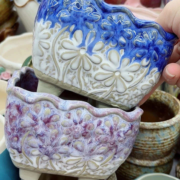 多肉绿植陶瓷花盆9.9包邮，有孔