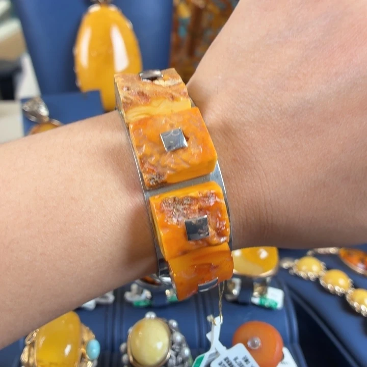 琥珀银S925镶嵌手链