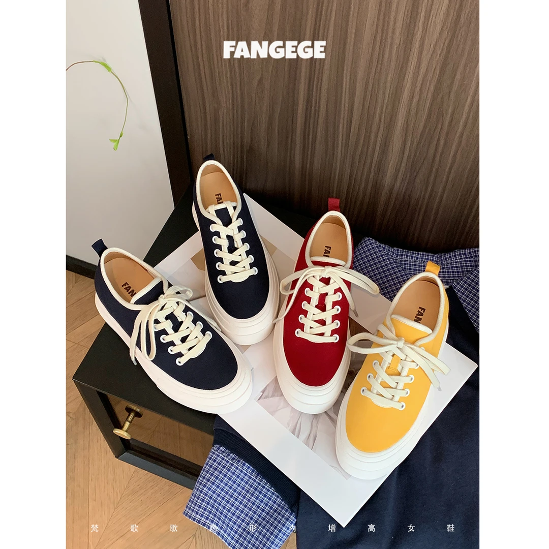 FANGEGE/梵歌歌 7.5cm内增高帆布鞋小香风厚底小个子休闲板鞋女