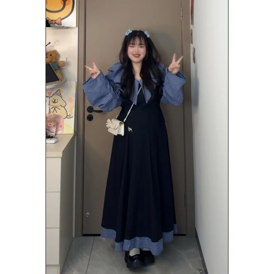 甜酷辣妹套装小众条纹拼接两穿长袖衬衫女装春季高腰阔腿裤两件套