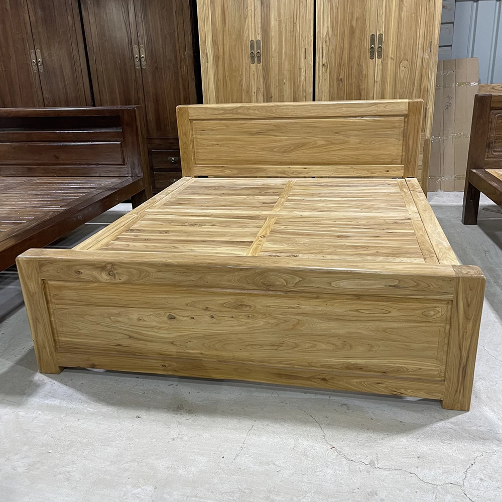 实木双人床老榆木硬板床现代简约木头床经济型结实耐用木板卧室床