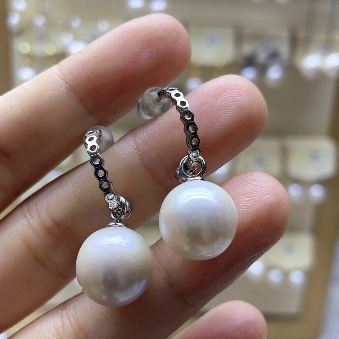 银S925镶嵌淡水珍珠耳饰