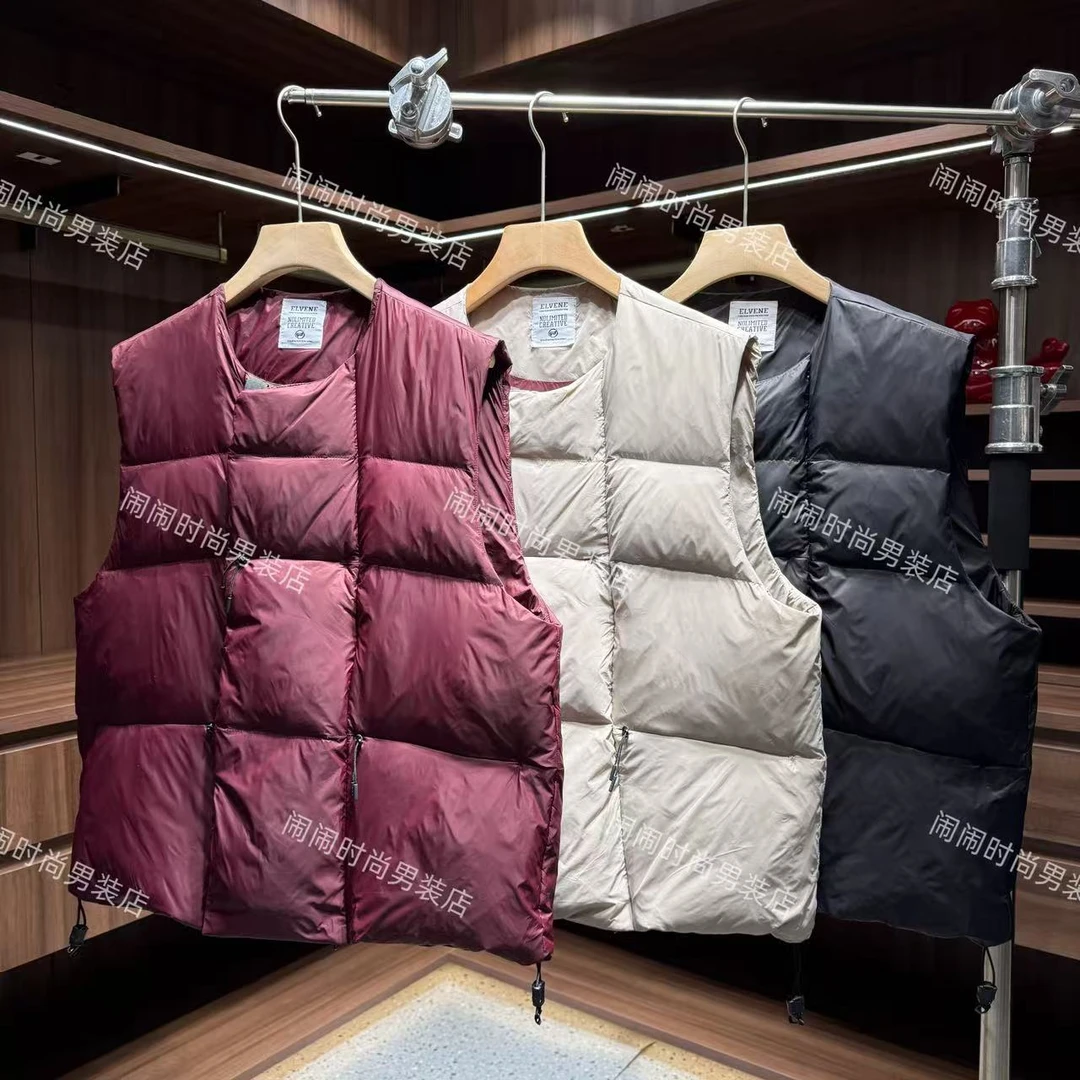 77951冬季新款美式复古圆领轻薄宽松结构设计感羽绒马甲男款2025