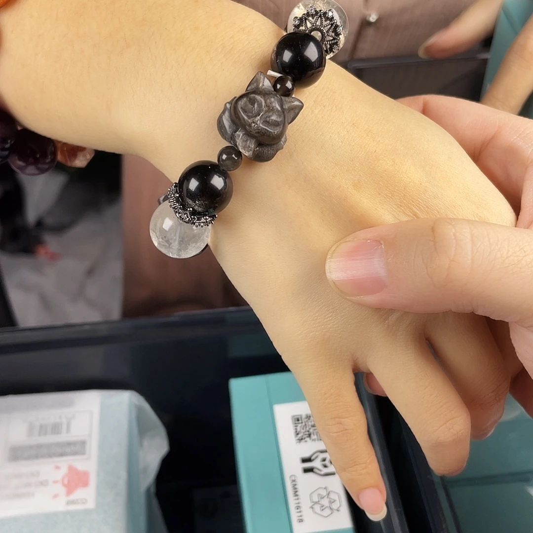 水晶银S925镀金镶嵌手串