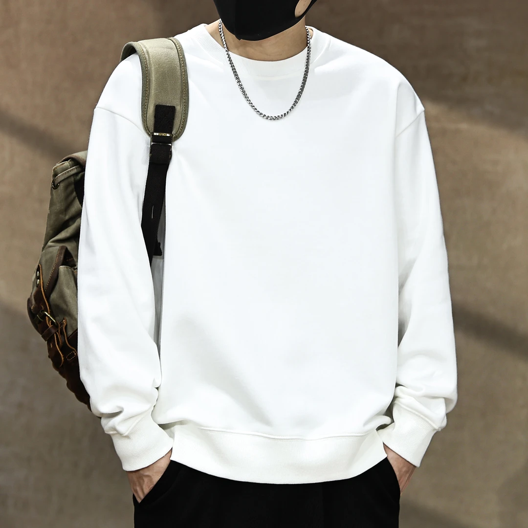 美式复古重磅卫衣男春秋款宽松潮牌2025新款简约百搭秋季白色上衣