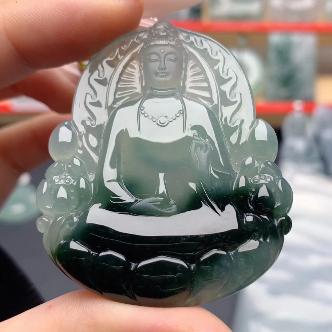 @***乐翡翠未镶嵌颈饰素衣观音