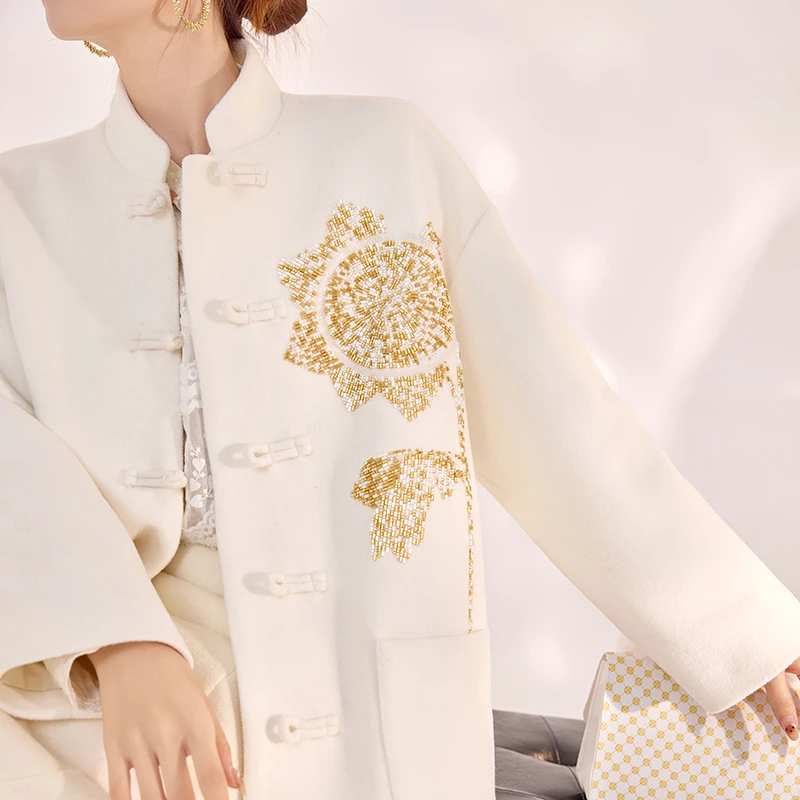 【长安雪】新中式秋冬新款重工钉珠设计感盘扣轻奢国风外套 MY099