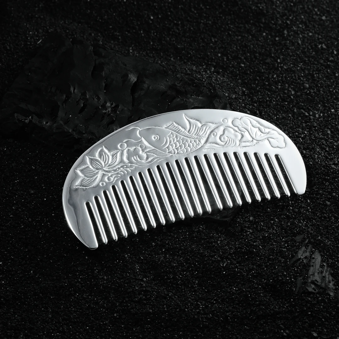 足银银制品 足银年年有鱼银梳子 经典款 （QT9917)