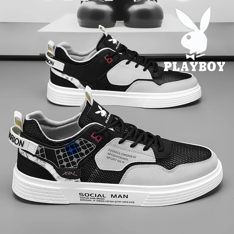 花花公子冬季网面透气小白鞋男款潮牌高档一冬季男款透气小白板鞋