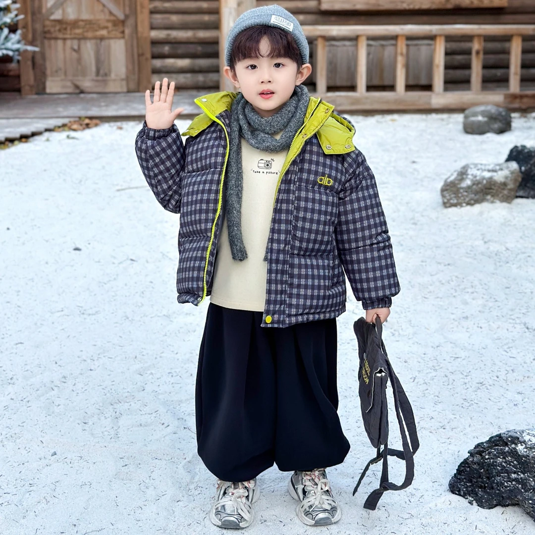 男童棉服冬季2025新款洋气男宝宝加厚棉衣外套儿童装保暖格子棉袄