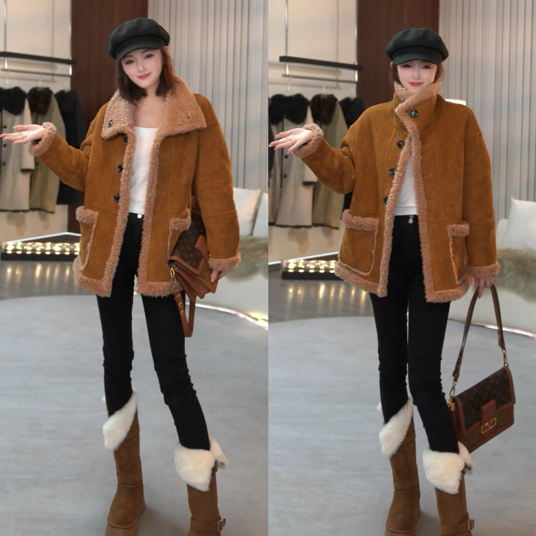 【冬日梦想】2025百百羊毛颗粒大翻领双面穿宽松版外套