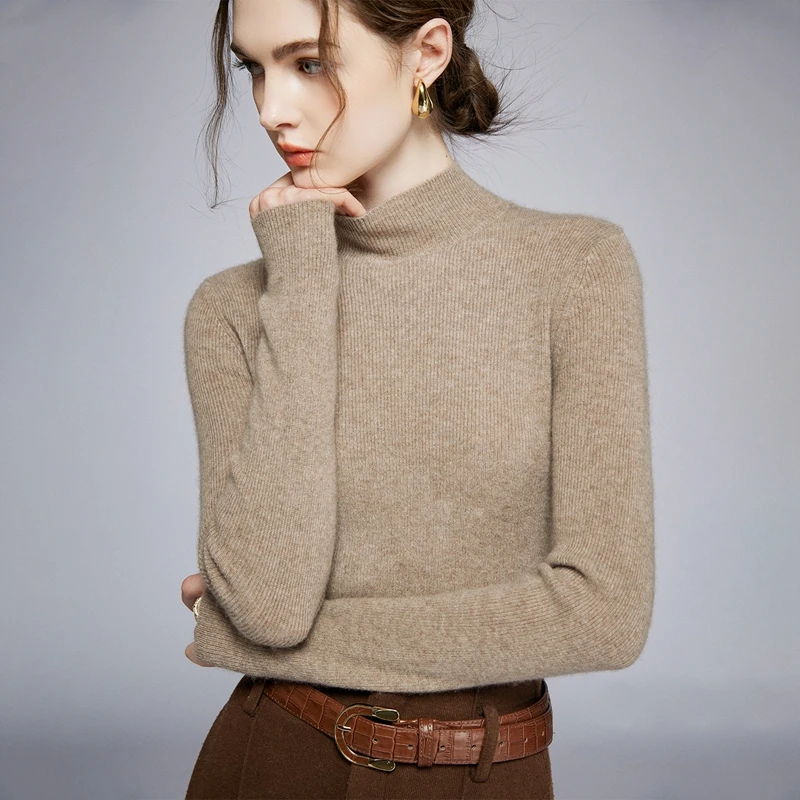 可机洗半高领羊毛衫女秋冬新款套头针织衫修身显瘦打底衫内搭毛衣