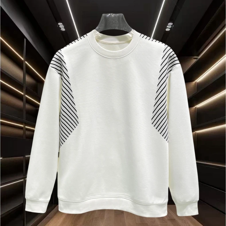 圆领套头卫衣男士拼接撞色长袖T恤潮牌男装轻奢高级感休闲上衣男