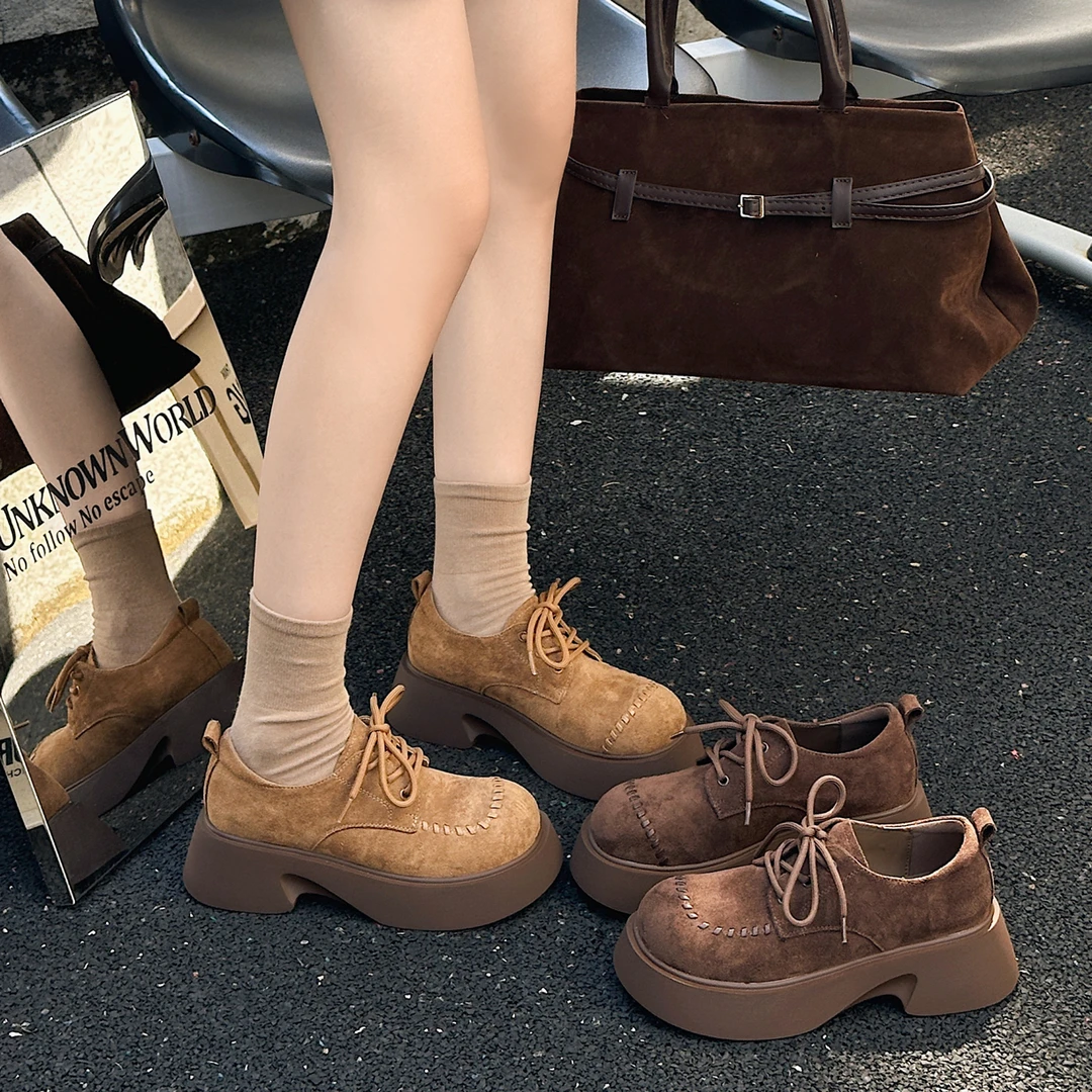 英伦风10096系带松糕底休闲风中口厚底乐福鞋ol复古学院风百搭