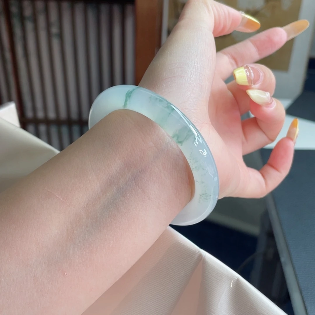 未镶嵌手镯翡翠51.8烟雨入江南 山水如墨染 清冷调 22号