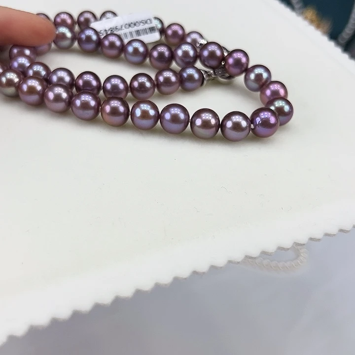 淡水珍珠银S925镶嵌颈饰➕9-10高品极光炫彩帝王紫毕业版