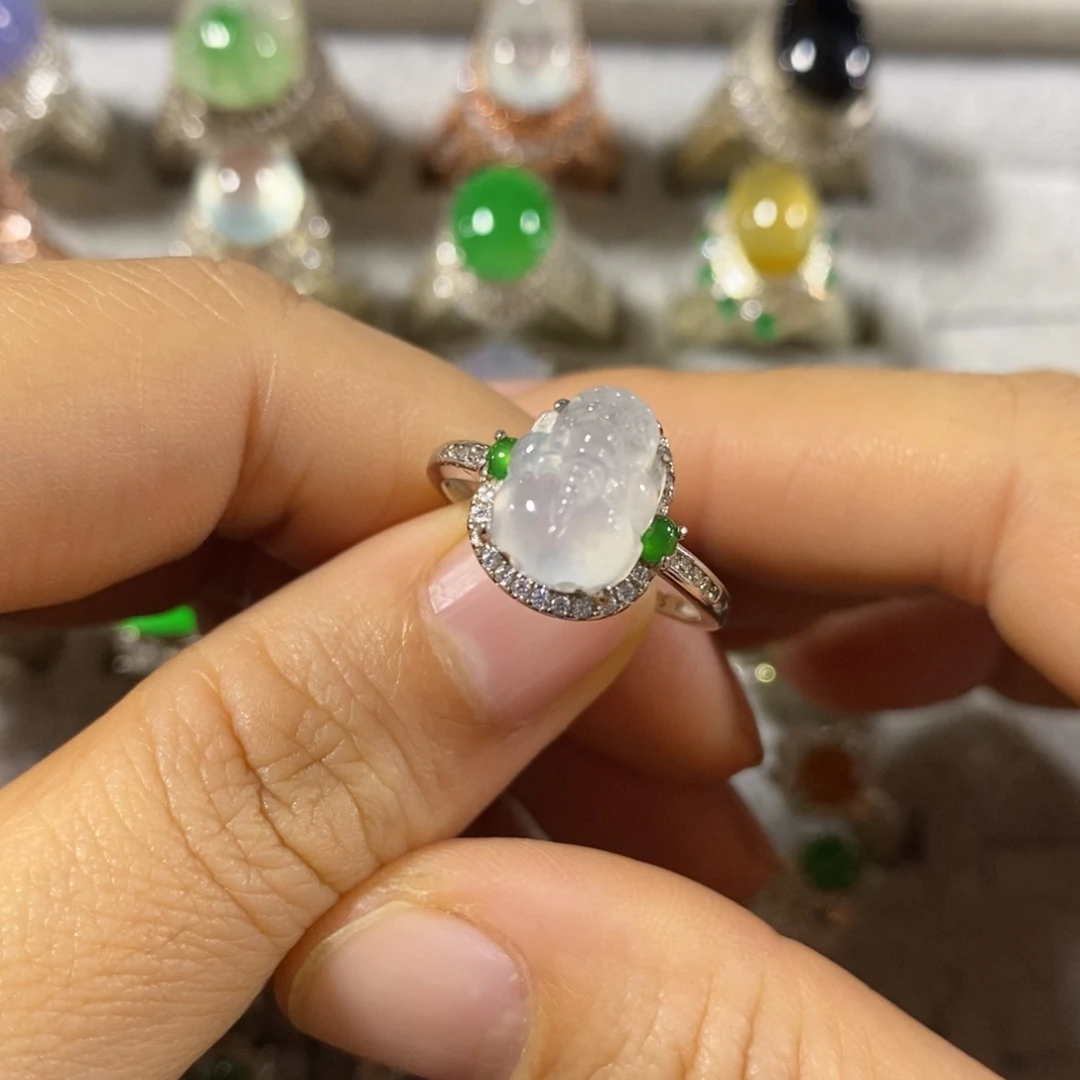 银S925镶嵌戒指翡翠戒指