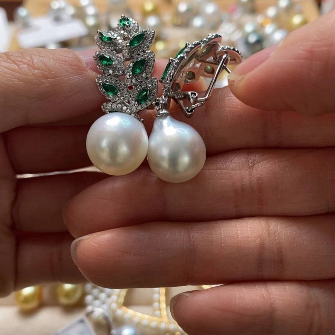 海水珍珠耳饰银S925镶嵌